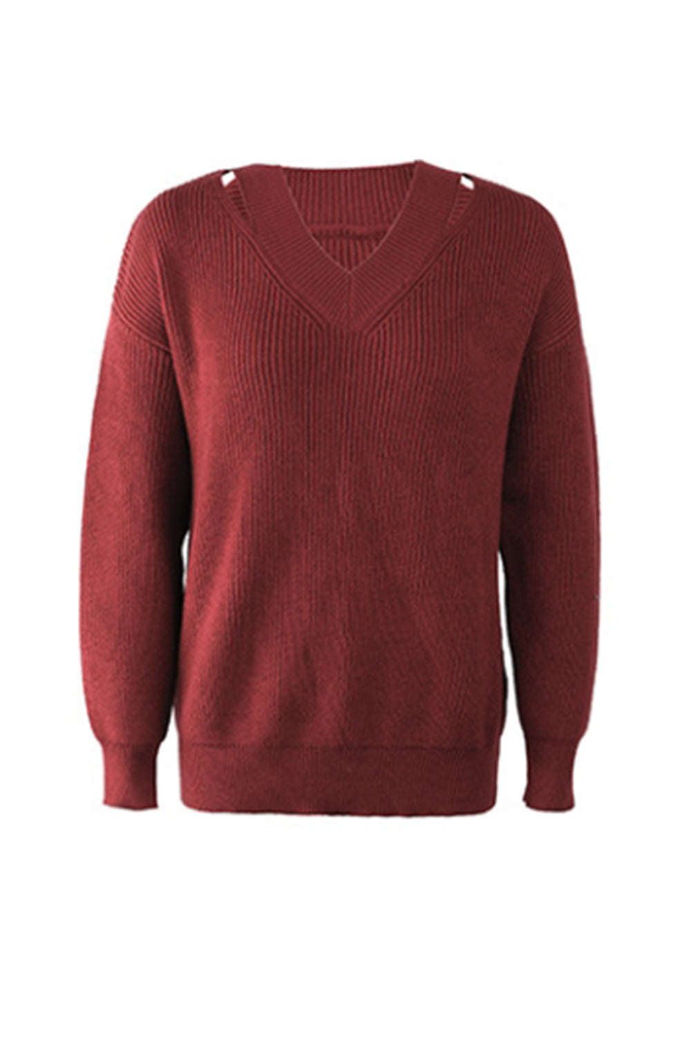 Creamtopmall V-Neck Solid Color Sweater