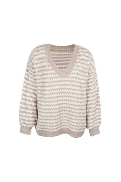 Creamtopmall V-Neck Striped Sweater