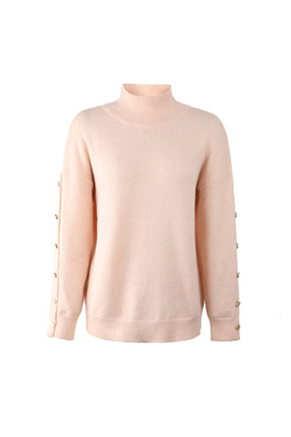 Creamtopmall High Neck Button Knit Sweater