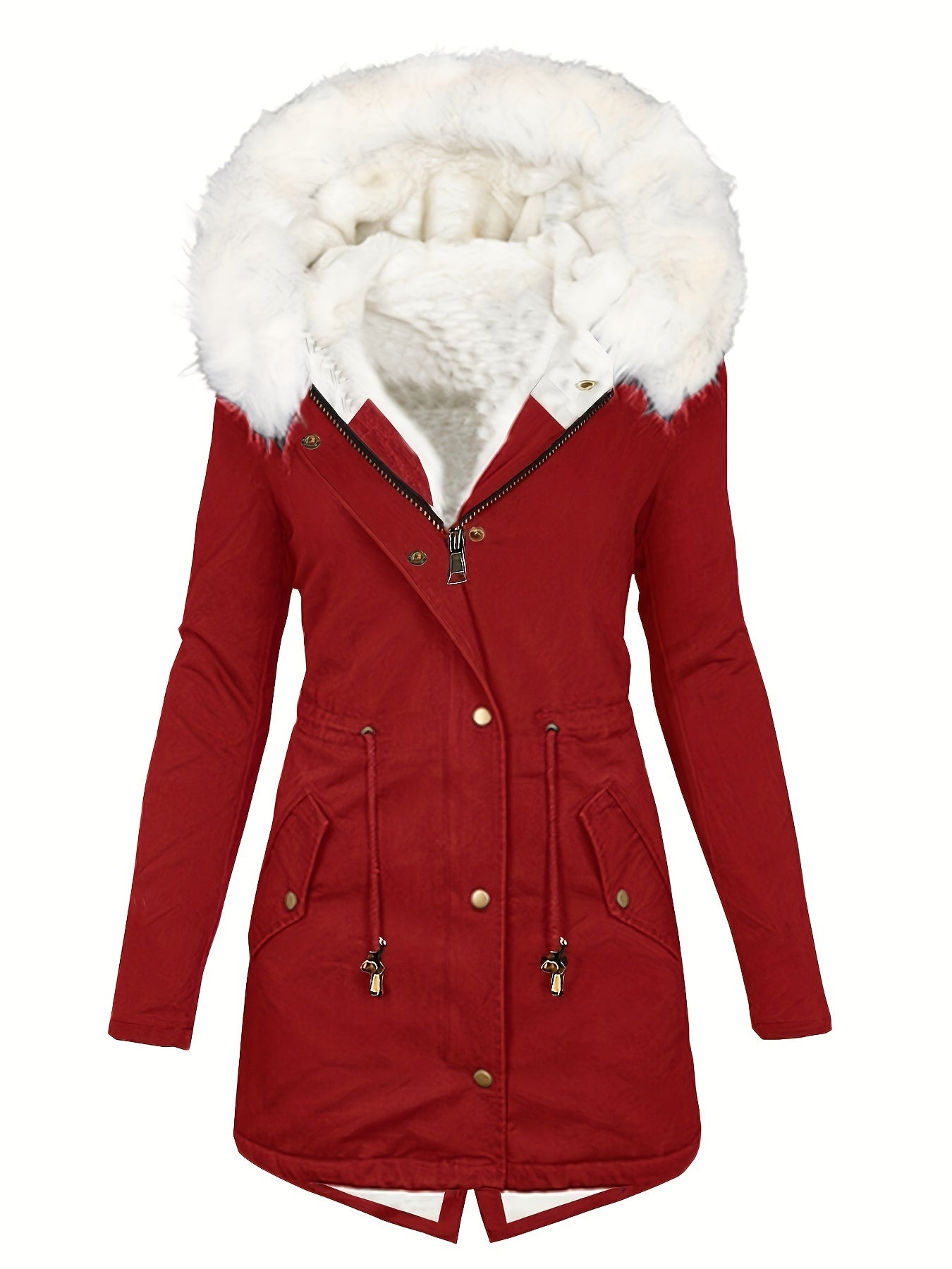 Creamtopmall Faux Fur Hood Drawstring Parka Coat