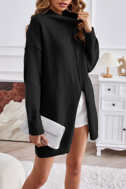 Creamtopmall Half turtleneck mid-length slit sweater