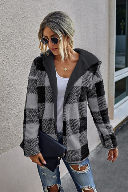 Creamtopmall Both Sides Wearable Plaid Plush Coat