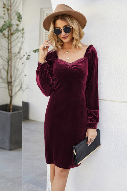 Creamtopmall Slim Long-Sleeved Velour Sheath Dress