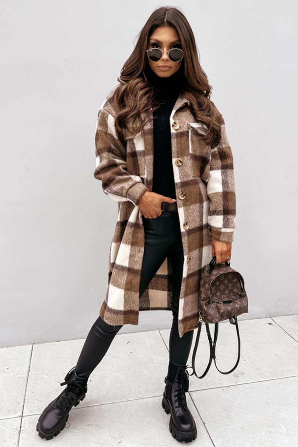 Creamtopmall Plaid Print Woolen Coat