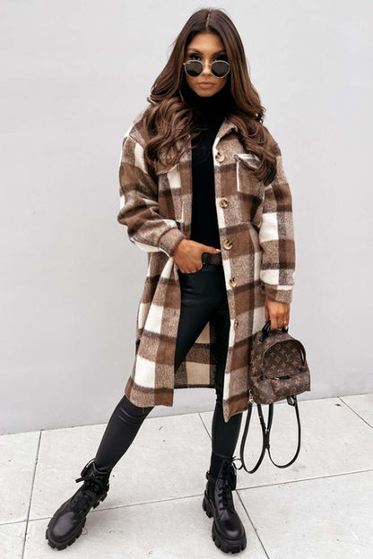 Creamtopmall Plaid Print Woolen Coat