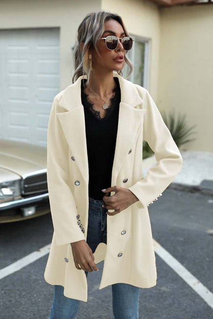 Creamtopmall Long Button Lapel Woolen Coat