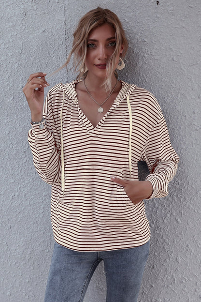 Creamtopmall Striped Hooded V-neck Sweater