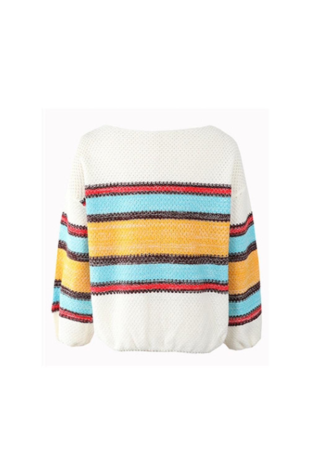 Creamtopmall Off-Shoulder Contrast Rainbow Striped Sweater