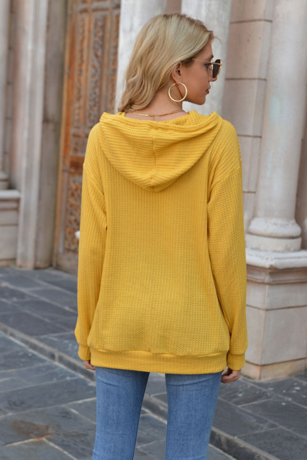 Creamtopmall Hooded Pocket Solid Color Sweater