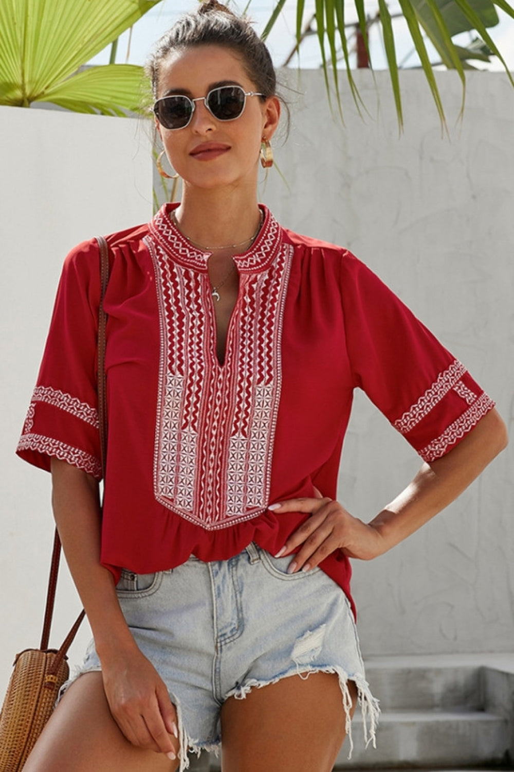 Creamtopmall Vintage Patchwork Embroidered Lace Shirt