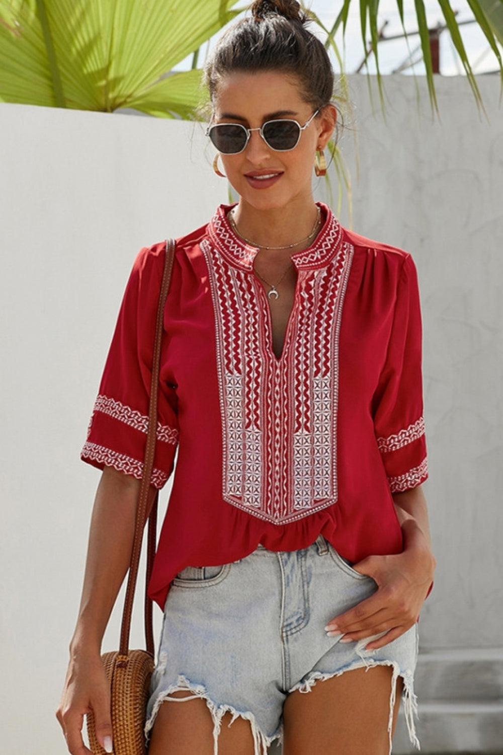 Creamtopmall Vintage Patchwork Embroidered Lace Shirt