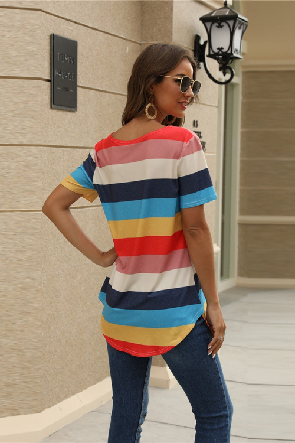 Creamtopmall Iridescent  Striped Short Sleeve T-Shirt