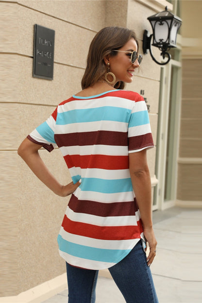 Creamtopmall Iridescent  Striped Short Sleeve T-Shirt