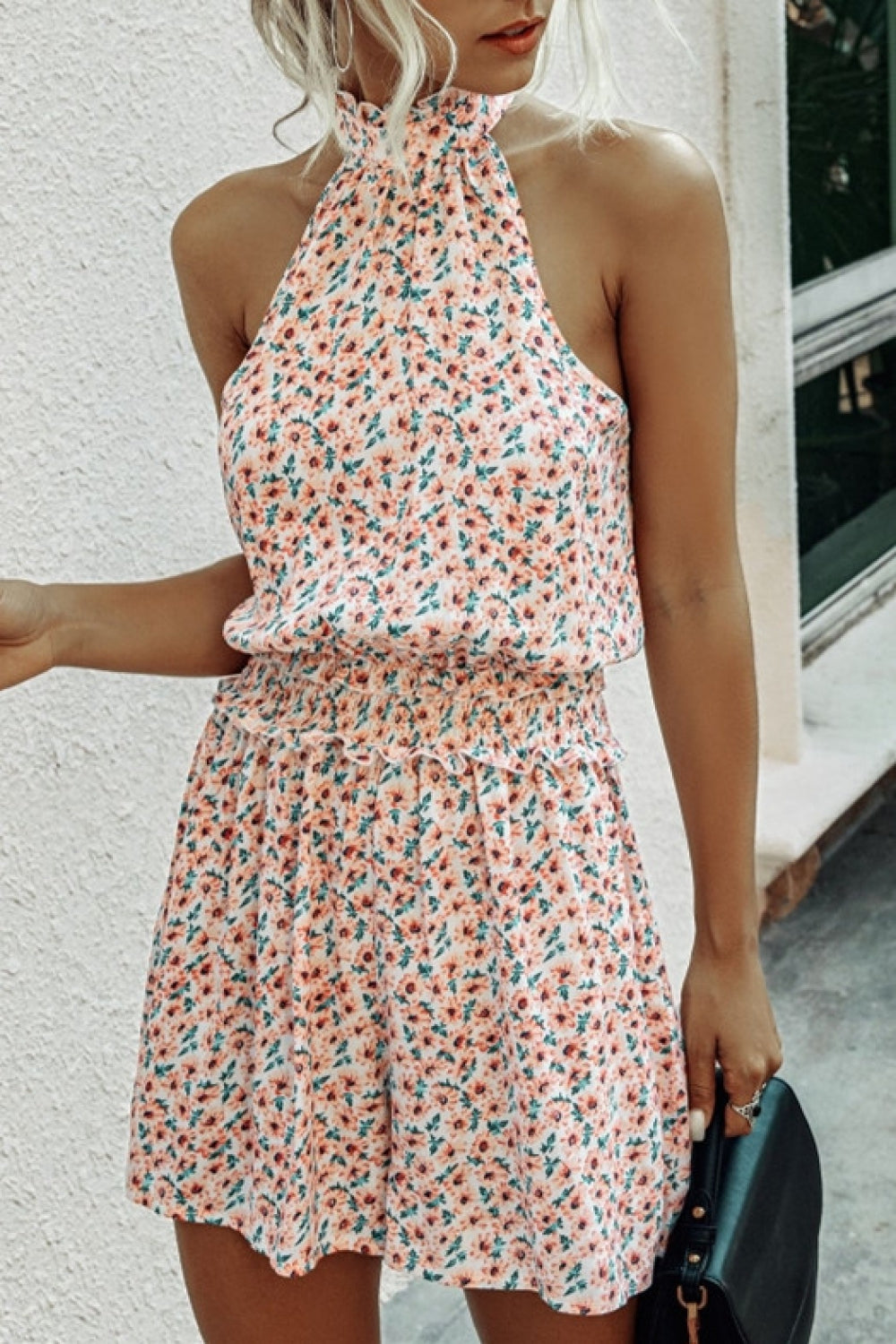 creamtopmall Little Floral Halter Off Shoulder Jumpsuit