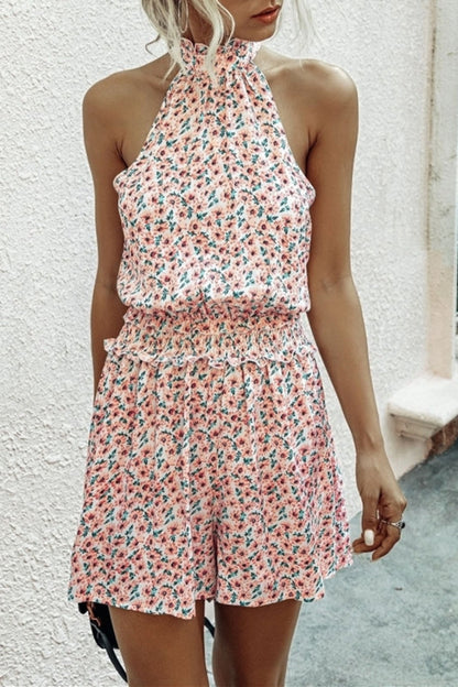 creamtopmall Little Floral Halter Off Shoulder Jumpsuit