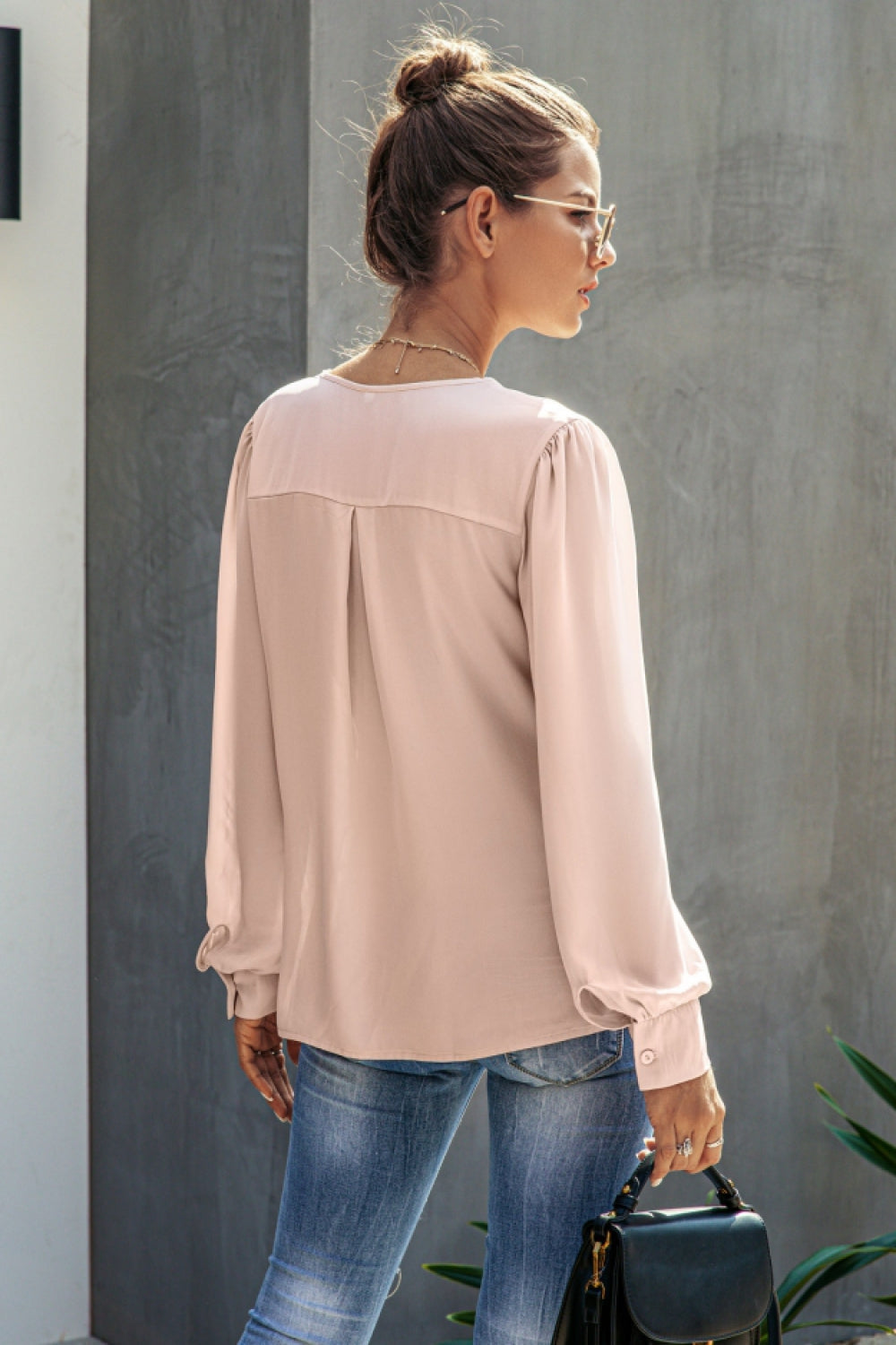 Creamtopmall V-Neck  Buttons Long Sleeve Blouse