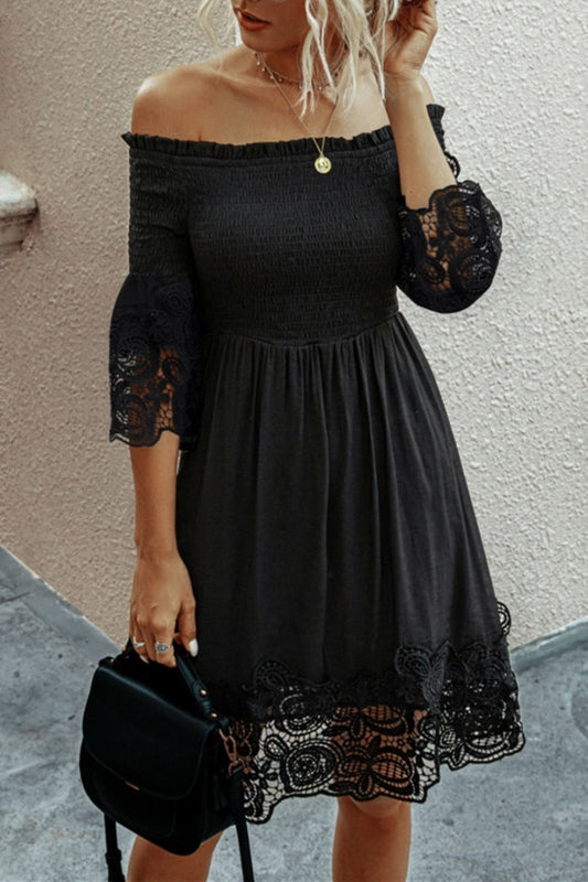 Creamtopmall Off The Shoulder Plain Lace Dress