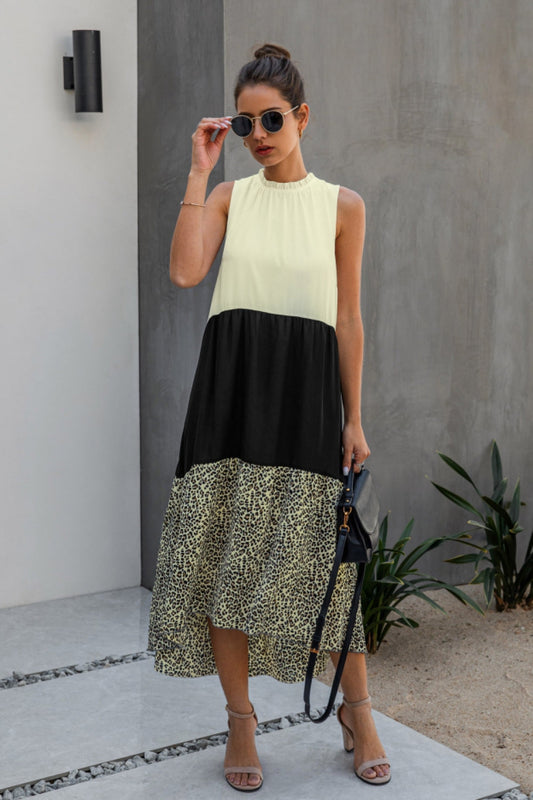 Creamtopmall Irregular Leopard Spliting Dress