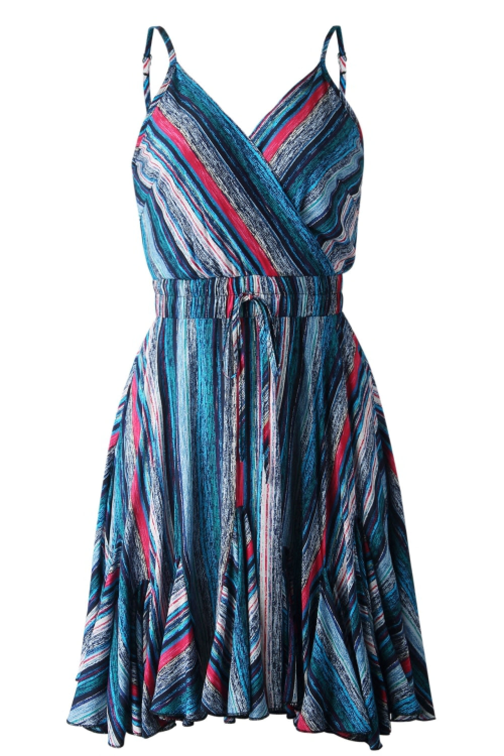 Creamtopmall Coloful Stripe V Neck Slip Dress