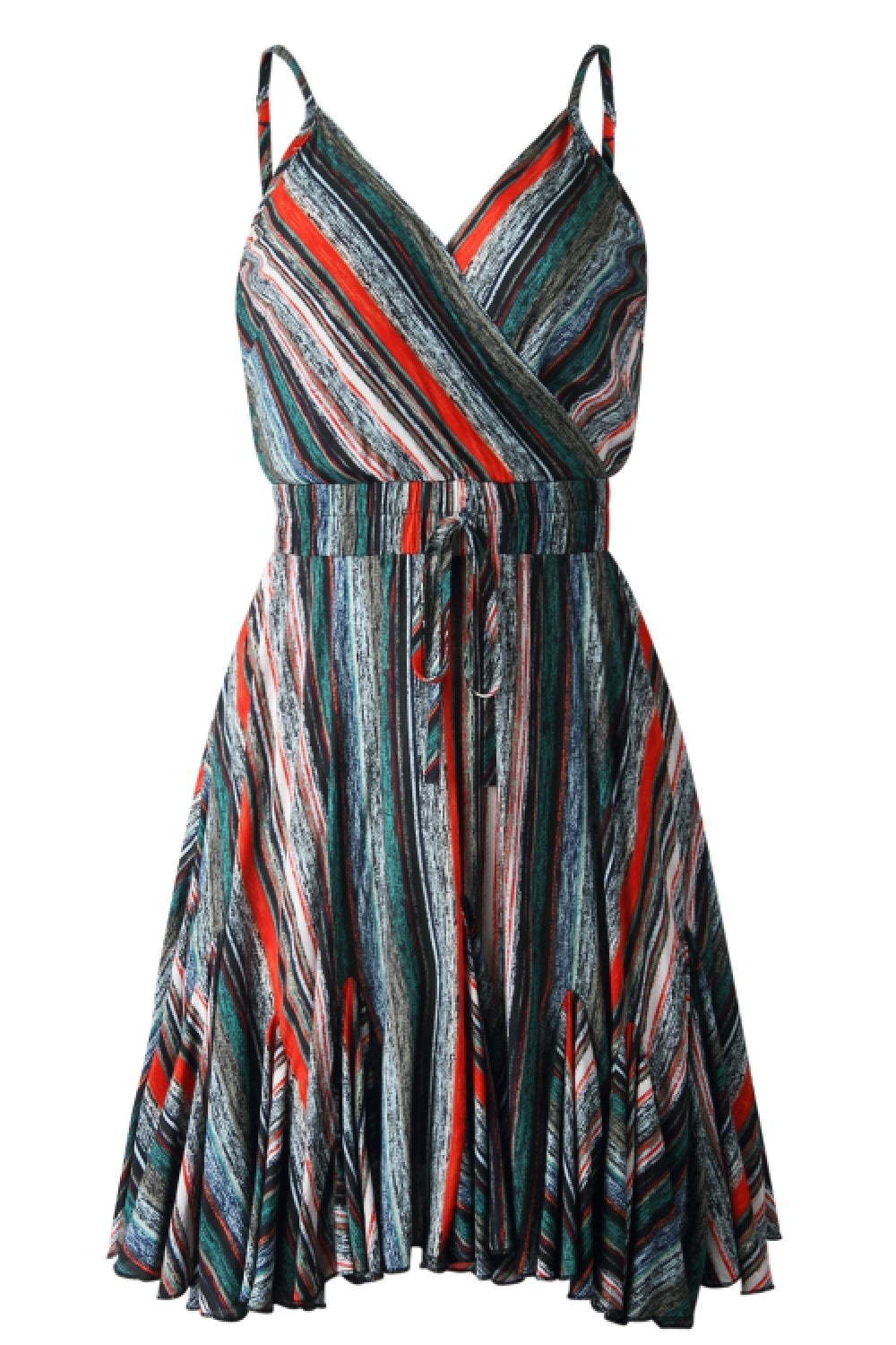 Creamtopmall Coloful Stripe V Neck Slip Dress