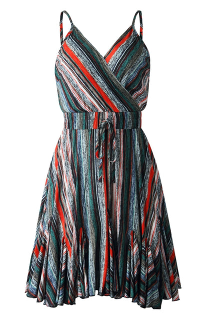 Creamtopmall Coloful Stripe V Neck Slip Dress