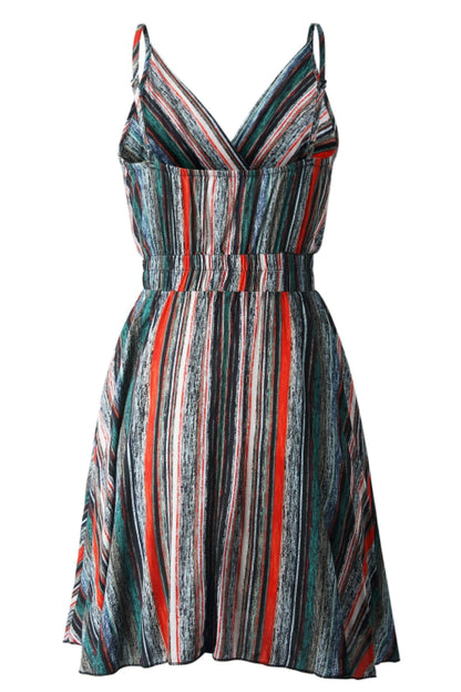 Creamtopmall Coloful Stripe V Neck Slip Dress