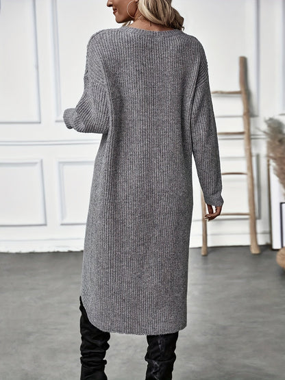 Creamtopmall Gray Asymmetrical Hem Long Sleeve Cardigan Dress