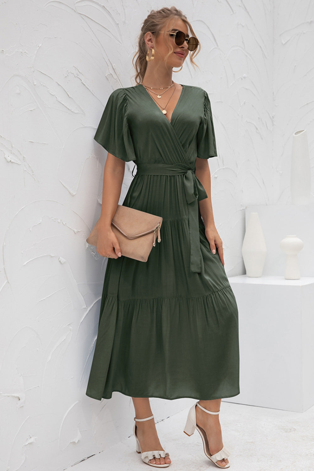 Creamtopmall V-Neck Patchwork Long Dress