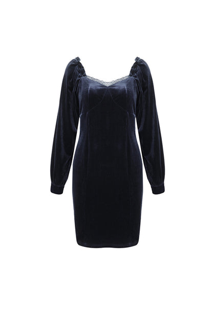 Creamtopmall Slim Long-Sleeved Velour Sheath Dress