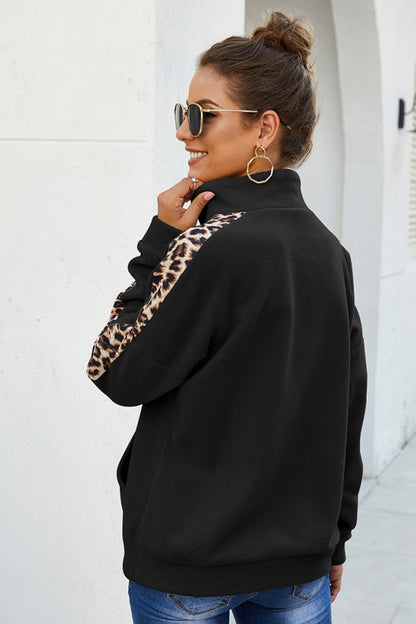 Creamtopmall Long Sleeve Leopard Print Stitching Top