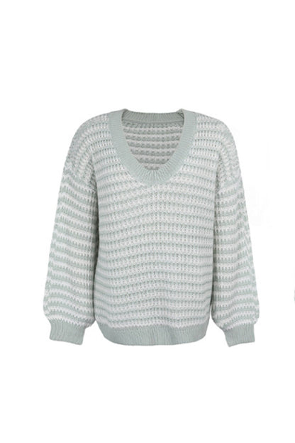 Creamtopmall V-Neck Striped Sweater