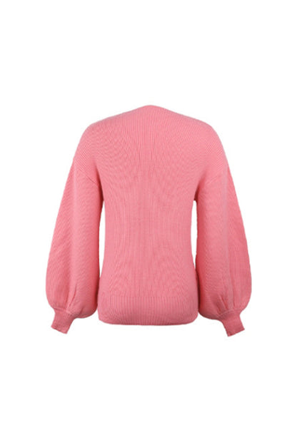 Creamtopmall Solid Color Cross Lantern Sleeve Knitted Sweater