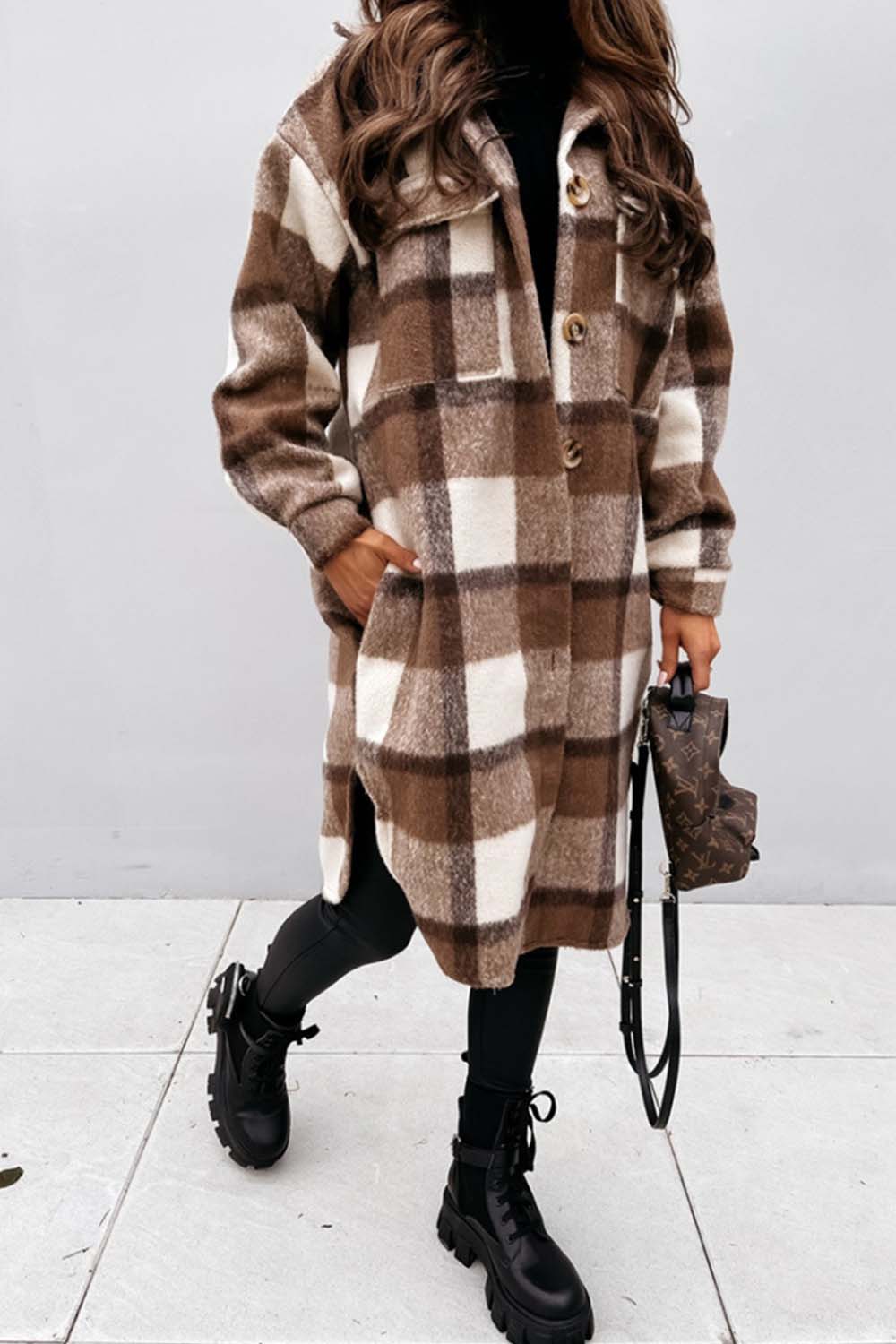 Creamtopmall Plaid Print Woolen Coat