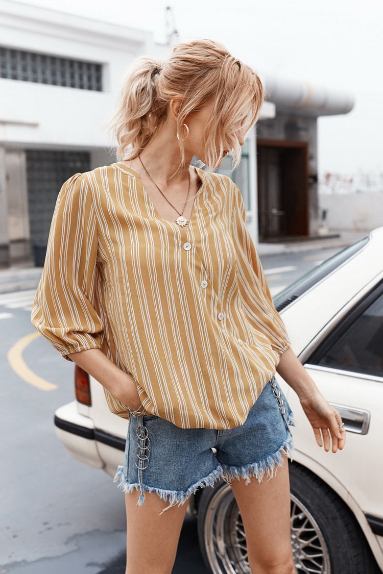 Creamtopmall Striped Buttons Shirt