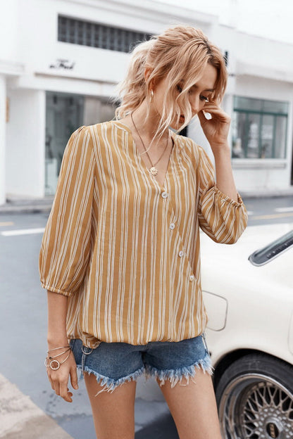 Creamtopmall Striped Buttons Shirt