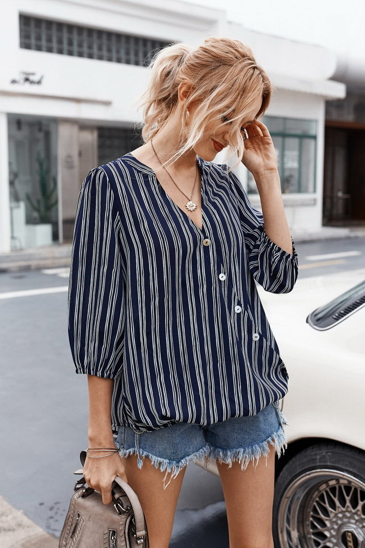 Creamtopmall Striped Buttons Shirt