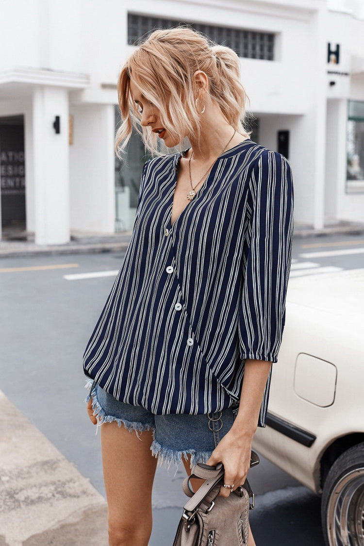 Creamtopmall Striped Buttons Shirt