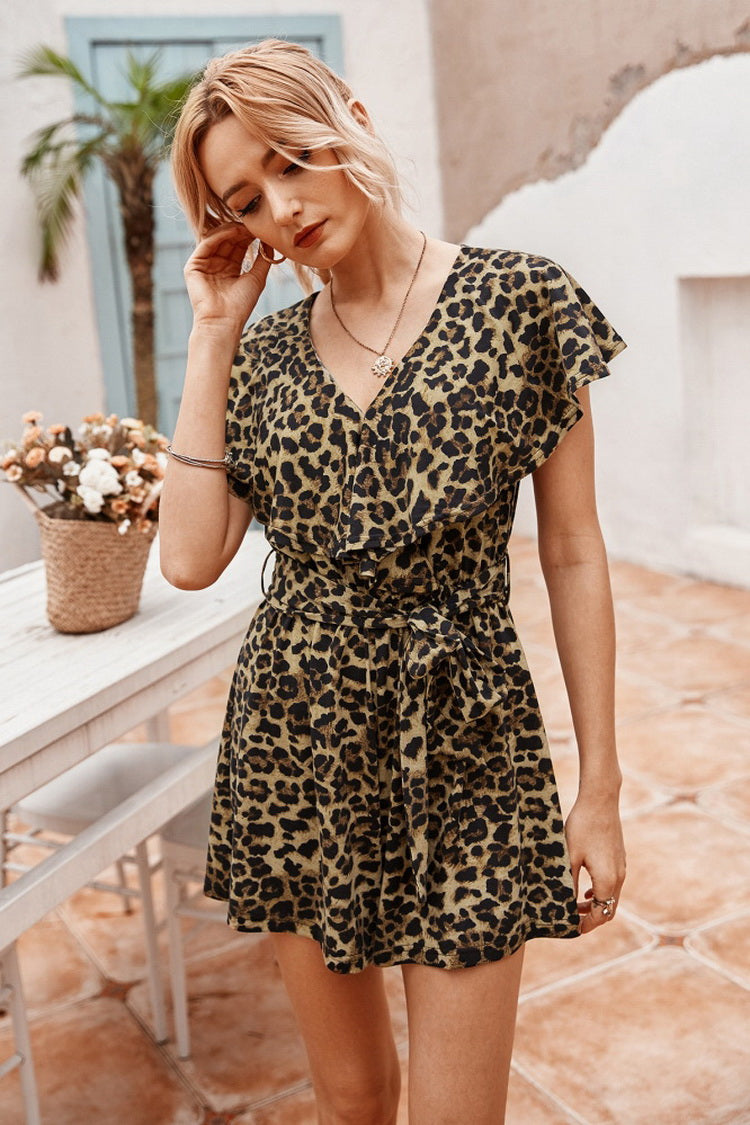 creamtopmall Leopards Ruffled Romper