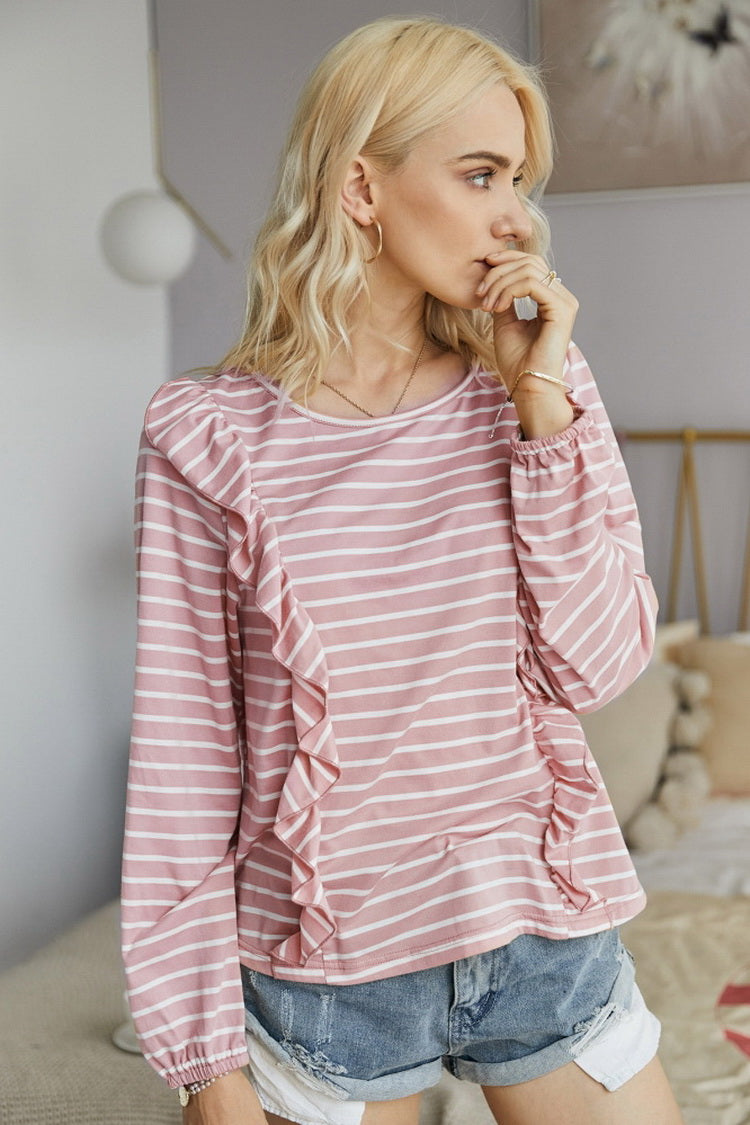 Creamtopmall Ruffled Striped T-Shirt