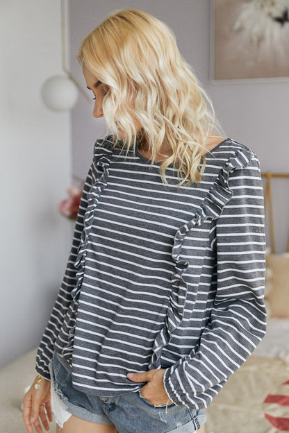 Creamtopmall Ruffled Striped T-Shirt