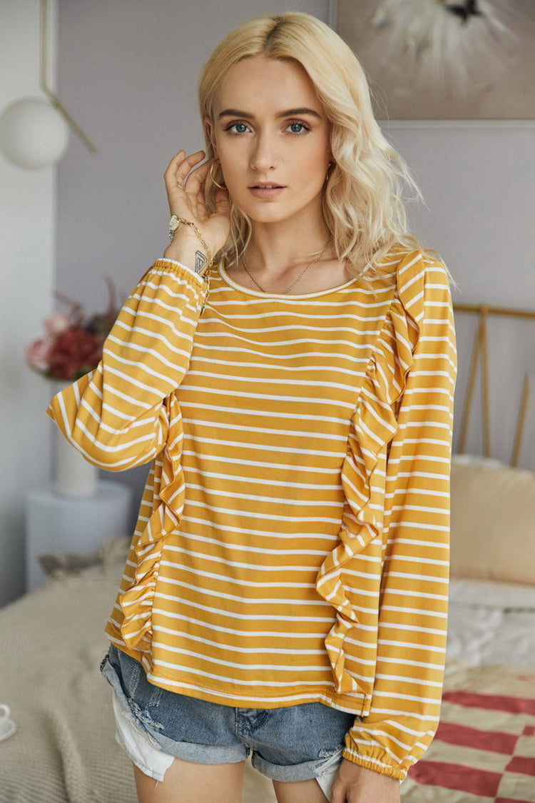 Creamtopmall Ruffled Striped T-Shirt