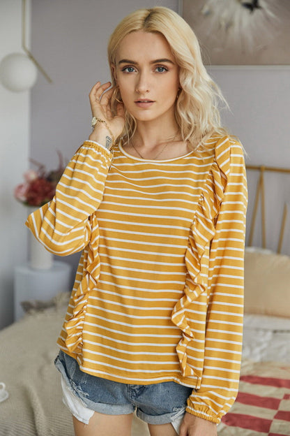 Creamtopmall Ruffled Striped T-Shirt