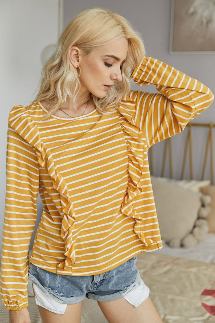 Creamtopmall Ruffled Striped T-Shirt