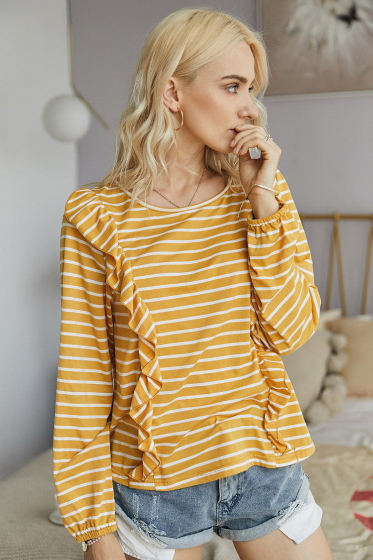 Creamtopmall Ruffled Striped T-Shirt