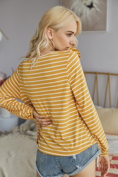 Creamtopmall Ruffled Striped T-Shirt