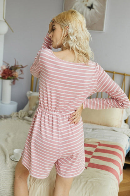 creamtopmall Striped Buttons Romper