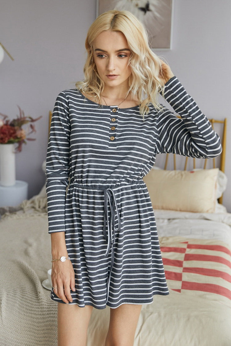 creamtopmall Striped Buttons Romper