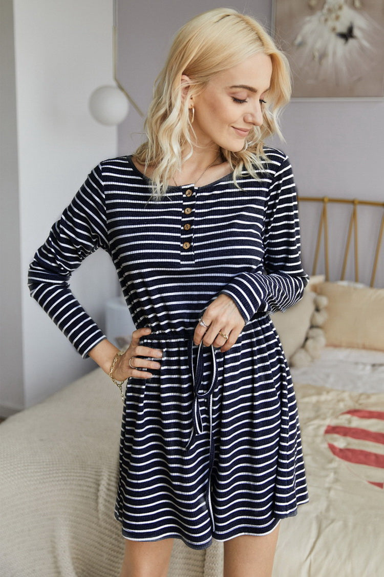 creamtopmall Striped Buttons Romper