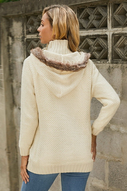 Creamtopmall V-neck Cable Knit Long Sleeve Long Sweater