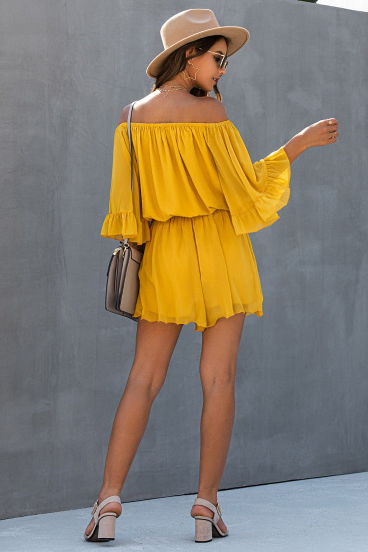 creamtopmall Backless Ruffled Chiffon One-shoulder Romper